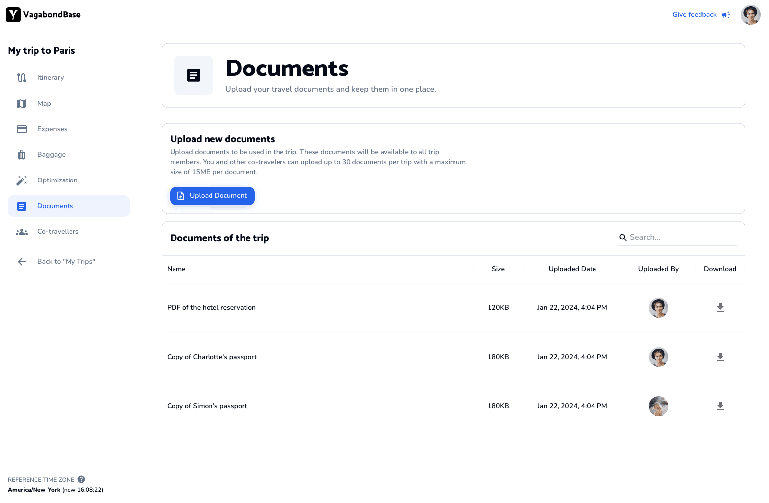 VagabondBase documents section