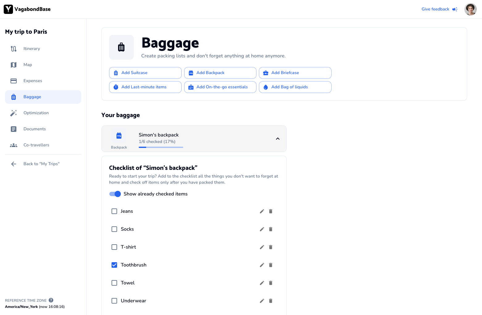 VagabondBase baggage section